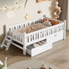 Euroco Wood Twin Size Platform Bed with 2 Drawers and Ladder for Kids and Toddlers, White