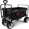 BEAU JARDIN Collapsible Folding Wagon 300 Pound Capacity Heavy Duty Foldable Beach Wagon Cart Grocery Utility Wagon for Garden Sports Shopping Outdoor All Terrain Wheel Portable Black