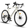 POVANLI 700C Road Bike for men women, 16-Speed Outdoor Bike Disc Brakes, Racing Bike Light Weight Aluminum Frame, City Commuting Road Bicycle L Size, Adults ages 14+, Gift(Dark Blue)