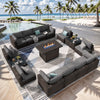 Grezone 15 Pieces Patio Furniture Set with Fire Pit Table, All Weather Outdoor Sectional PE Rattan, Patio Conversation Sets Cushions & Black-glass Coffee Table for Garden Lawn Balcony Porch Deck, Red