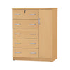 Better Home Products JCF Sofie 5 Drawer Wooden Tall Chest Wardrobe in Mahogany