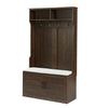 Entryway Hall Tree with Storage Bench, Wooden Coat Rack with Sponge Pad and 4 Dual Hooks, Storage Shelf Organizer with 2-Door Cabinet for Entryway, Bedroom, Easy to Assemble
