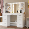 Lacoo Vanity Desk with Mirror and LED Lights, Makeup Vanity with 7 Drawers & 4 Shelves, Vanity Table with Power Outlet for Bedroom Dressing Room, White