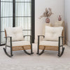 LAUSAINT HOME Outdoor Rocking Chair, Patio PE Rattan Chair with Beige Cushions