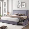 VECELO Full Bed Frame with 4 Storage Drawers (Wheeled) and Tufted Upholstered Adjustable Headboard Platform Bed, Beige