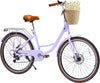 26" Beach Cruisers for Women, Pipleo Bikes for Women with Rattan Basket, 7-Speed & Step-Through Frame