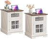 Nightstand Set of 2 with Charging Station, Farmhouse Night Stand Set 2, with 1 Drawer and 1 Cabinet Magnetic Metal Mesh Barn Door, Rustic Wood Bedside for Bedroom, End Table,White (2 Pieces)