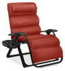Oversized Chair, Folding Outdoor Patio Recliner, XL Anti Gravity Lounger w/Removable Cushion, Cup Holder, Side Tray, 350lb Capacity - Taupe