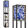 Floor Lamp with Shelves,Modern Dimmable Standing Lamp Floral Corner Display Bookshelf Lamp with 2 USB & 1 Power Outlet for Living Room & Bedroom
