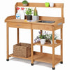 SECONDPEAK Potting Bench Outdoor Garden Work Bench Station Planting Solid Wood Construction for Horticulture w/Sink Drawer Rack Shelves