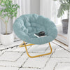 BizChair 38" Oversize Portable Faux Fur Folding Saucer Moon Chair for Dorm and Bedroom, Gray Faux Fur/Soft Gold Frame