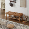 Dayalane Upholstered Storage Bench with Shoe Rack,Linen Fabric Entryway Bench for Living Room, Bedroom and Hallway, Multi Functional Ottoman with Solid Wood Shelf, Beige