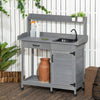 Outsunny Potting Bench Prep Table with Faucet, Sink, and Storage, Gray