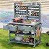 EUROCO 500LBS 64.9"H Solid Fir Wood Potting Bench with Stainless Top & 4 Wheels,Large Modular Garden Work Table with 4 Hooks,Bottle Opener,4 Shelves and 2 Drawers,Outdoor Potting Table for Porch