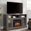 Sesslife Electric Fireplace TV Stand with Remote Control for 65 Inch TV, Farmhouse TV Console Table with Open Storage Shelves & 2 Cabinets, Wooden Media Entertainment Center for Living Room, Gray