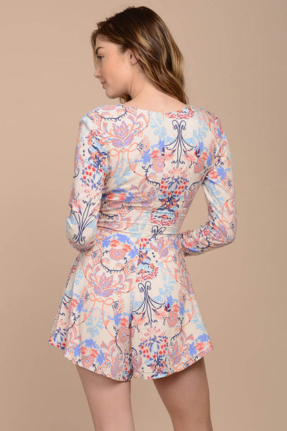 Pink Multi Long Sleeve Cut-Out Bohemian Romper