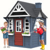 COCLUB Outdoor Playhouse for Kids Ages 4-8, Wooden Play House with Doorbell, Phone, Kitchen Toys, Outdoor Kids Play Equipment, Casa Para Ni?as (45��L x 65��H), White & Black
