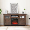 60" Farmhouse Fireplace TV Stand for TVs up to 70 inch, Entertainment Center with 18" Electric Fireplace,Rustic TV with Glass Barn Doors for Living Room, Adjustable Shelf