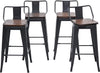 Andeworld Furniture Swivel Metal Bar Stools Kitchen Counter Height Stools Industrial Barstools Set of 4 (Swivel 24 inch,Matte Black Wooden)