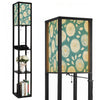 Floor Lamp with Shelves,Modern Dimmable Standing Lamp Floral Corner Display Bookshelf Lamp with 2 USB & 1 Power Outlet for Living Room & Bedroom