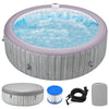 Round Hot Tub Surround Furniture, Spa Surround Outdoor Rattan Sectional Sofa Set with Mini Sofa, Solid Acacia Wood Hot Tub Storage Surround Patio Furniture Set, Gray Cushion