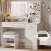 ChVans White Vanity Desk with Lighted Mirror & Charging Station, Vanity Table Set w/3 Storage Shelves,2 Drawers,Storage Cabinet & Makeup Vanity Cushioned Stool(White-37")