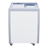 KFFKFF Ice Cream Showcase, 5.6 Cu.ft Freezer with Glass Lid, Portable Gelato Cabinet with 4 Tubs, Dual Sliding Doors & Wheels, Lock Feature, for Shops, White