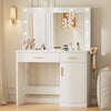 Blorly White Vanity Desk with Mirror, Makeup Vanity Table with LED Lights and Power Outlet, 3 Drawer, 4 Shelves, 1 Cabinet
