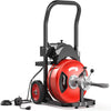 Kselythan 75 FTx1/2 Inch Drain Cleaning Machine, Auto Feed Sewer Snake Drill with Wheels, Pipe Spiral Cleaner with 4 Cutters and Pneumatic Foot Switch, for 2" to 4" Pipes