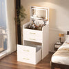 Montary Modern Mini Vanity w/Adjustable LED Mirror + Hidden Storage, Padded Stool & Dustproof Shelves (White)