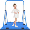 Safly Fun Gymnastics Bar with Mat for Kids, Height Adjustable Junior Training Bar Mat for Home, Folding Gymnastic Horizontal Bars Equipment (Pink+Mat)