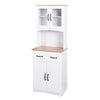 Clearance! Wooden Kitchen Cabinet White Pantry Room Storage Microwave Cabinet with Framed Glass Doors and Drawer