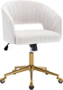 Home Office Swivel Desk Chair, Modern Velvet Vanity Chair, Height Adjustable Armchair with Gold Base, Ergonomic Office Chair for Task Study Computer Room, Beige