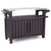 Keter Unity XL Outdoor Durable Kitchen Rolling Bar Cart with Storage Cabinet, Brown