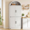 Garvee Arched Storage Cabinet, 71.6" Tall Kitchen Pantry with Doors, 5-Tier Farmhouse Bookshelf, Large Wooden Display Cabinet for Kitchen, Dining Room, Living Room, White