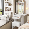 Montary Modern Mini Vanity w/Adjustable LED Mirror + Hidden Storage, Padded Stool & Dustproof Shelves (White)