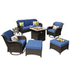 Ovios 7 Piece Wicker Outdoor Patio Dining Set with Fire Pit Table, Grey