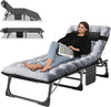 Slsy Folding Sleeping Cots Bed with 2 Sided Mattress & Pillow, Folding Camping Cot, Adjustable 4-Position Folding Lounge Chair