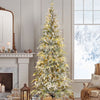 Qunler 7ft Pre-lit Snow Flocked Artificial Christmas Tree with 300 Warm Lights 8 Modes, 700 PE+PVC Snowy Branches, White