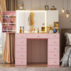 PAKASEPT Vanity Set with Lighted Mirror, Large Vanity Desk with Charging Station, Makeup Vanity Table with 11 Drawers & Hidden Sliding Storage Cabinet & Visible Glass Tabletop for Bedroom (White)
