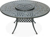 VIVIJASON Outdoor 61" Patio Dining Table for 6-8 Person, Large Patio Round Dining Table with 24" Lazy Susan, Dark Bronze Cast Aluminum Rustic Patio Table W/Umbrella Hole for Balcony, Porch and Deck