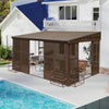 Domi Outdoor Living 10' x 12' Hardtop Lean-to Gazebo, Wall-Mounted with Galvanized Steel Roof Wall Pergola with Aluminum Frame, Curtains and Netting, for Patio, Deck, Garden, Backyard