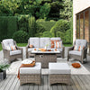 Vcatnet 6 Pieces Outdoor Patio Furniture All Weather Wicker High-Back Conversation Set with Fire Pit Table and Ottoman,Diamond Blue