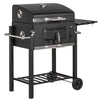 44.5" Charcoal BBQ Grill, Outdoor Portable Cooker for Camping or Backyard Picnic with Side Table, Bottom Storage Shelf, Wheels and Handle, Black