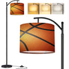 Arc Floor Lamp Basketball ball detail leather texture Tall Modern Standing Lamp LED Adjustable Linen Lampshade 3 Color Temperatures