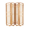 DecMode 79" x 70" Brown Teak Wood Handmade Foldable Partition 4 Panel Room Divider Screen with Woven Rattan Panels, 1-Piece