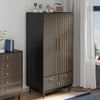 Oubayajia Wardrobe Armoire Closet, 2 Fluted Doors Wardrobe Cabinet with 3-Drawer and Hanging Rod, Wood Wardrobe Storage for Bedroom