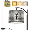 Arc Floor Lamp Basketball ball detail leather texture Tall Modern Standing Lamp LED Adjustable Linen Lampshade 3 Color Temperatures