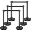 6 Pcs Crowd Control Stanchion Set ,with Retractable Belts, Carbon Steel Black Stanchions Queue with Sand Injection Hollow Base, for Theaters, Parties, Weddings, Exhibitions