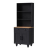Accreate Kitchen Pantry Storage Cabinet, Farmhouse Kitchen Hutch Cabinet with Adjustable Shelves and Drawers, Gourd-shaped Legs, 5 Tier Floor Book Shelf for Study Room